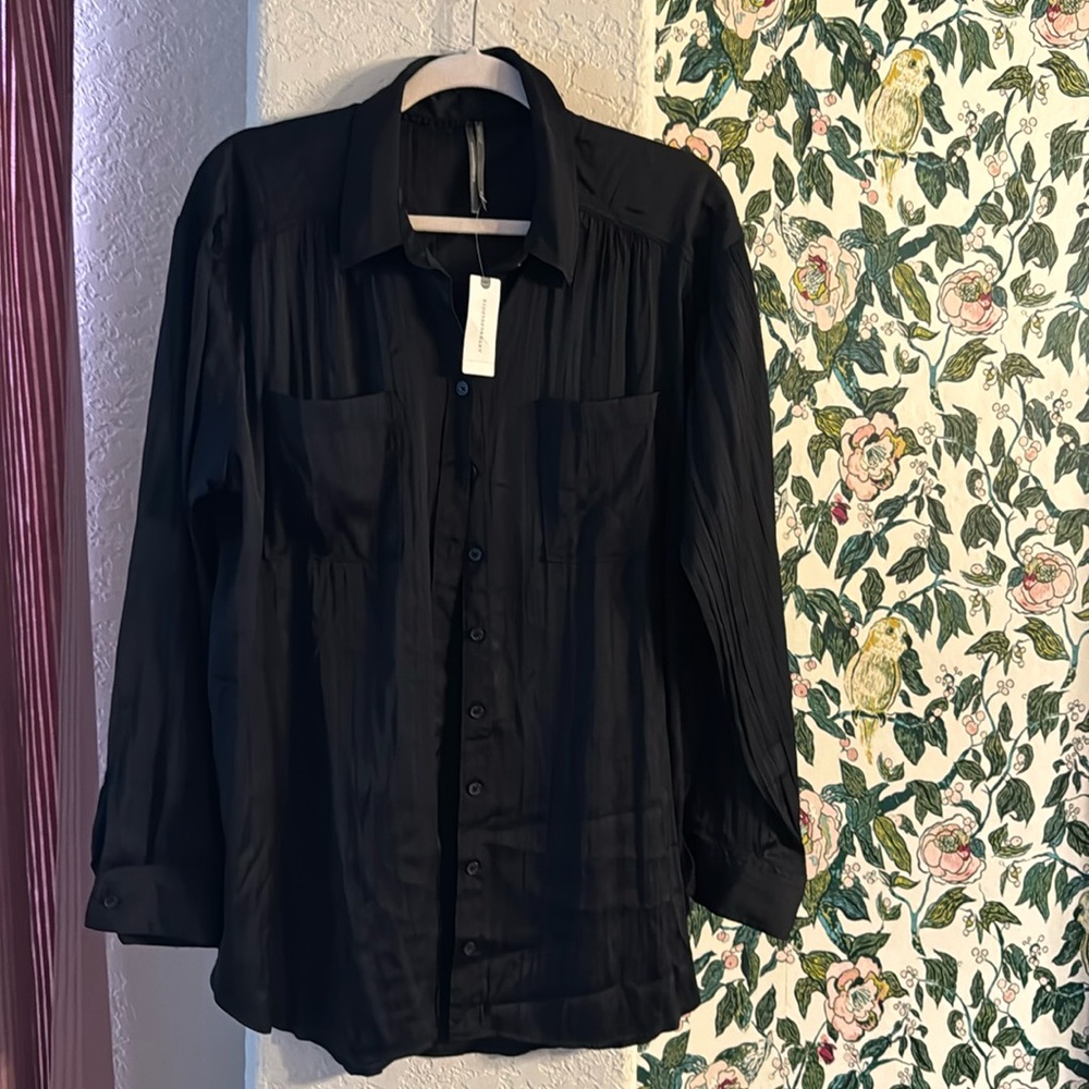 NWT Anthropologie Women's Silky Button Down Shirt Long Sleeves Size XL